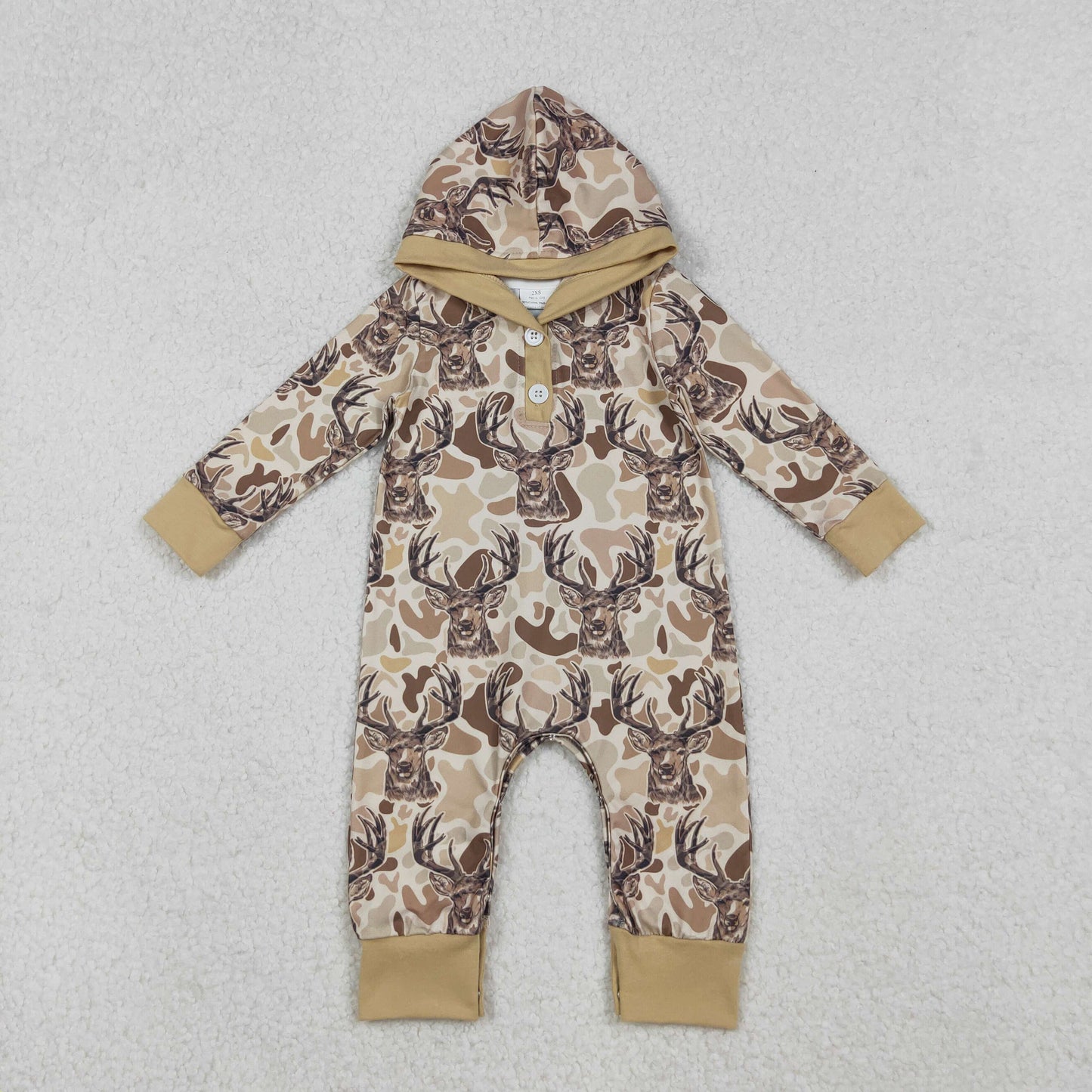 Sibling Baby Boys Khaki Camo Deer Hoodies Pockets Leggings Hunting Clothes Set Footie Rompers