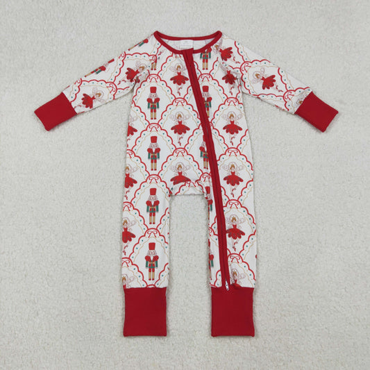 LR2633 Baby Girls Red Bows Soldiers Dancers Checked Christmas Zipper Footed Rompers