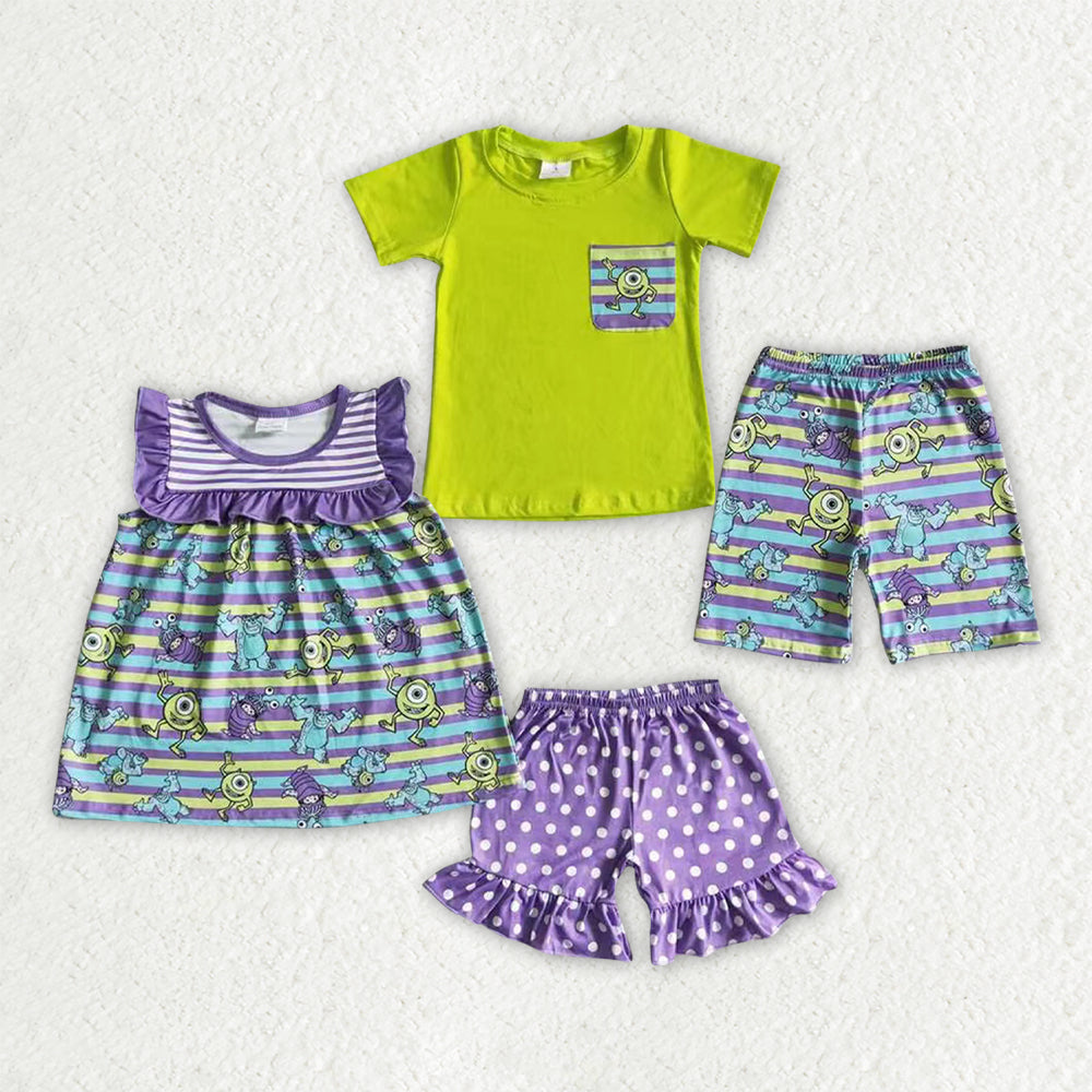 Sibling Baby Girls Boys Monster Summer Outfits Sets