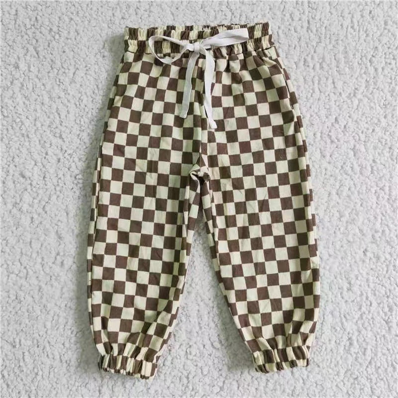 Sibling Baby Boys Checked Tie Cotton Jogger Pants