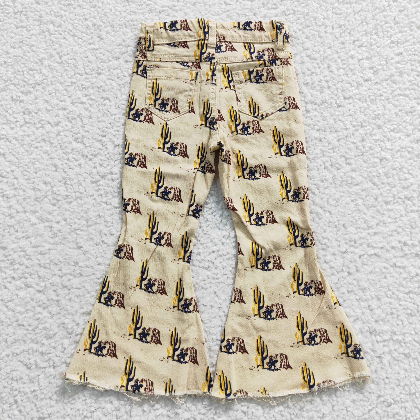 Western girl yellow horserider cactus print bell bottom jeans