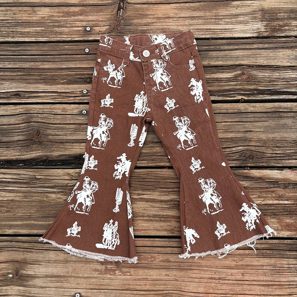 Western Cowgirls Rodeo Cactus Bell Bottom Pants Jeans