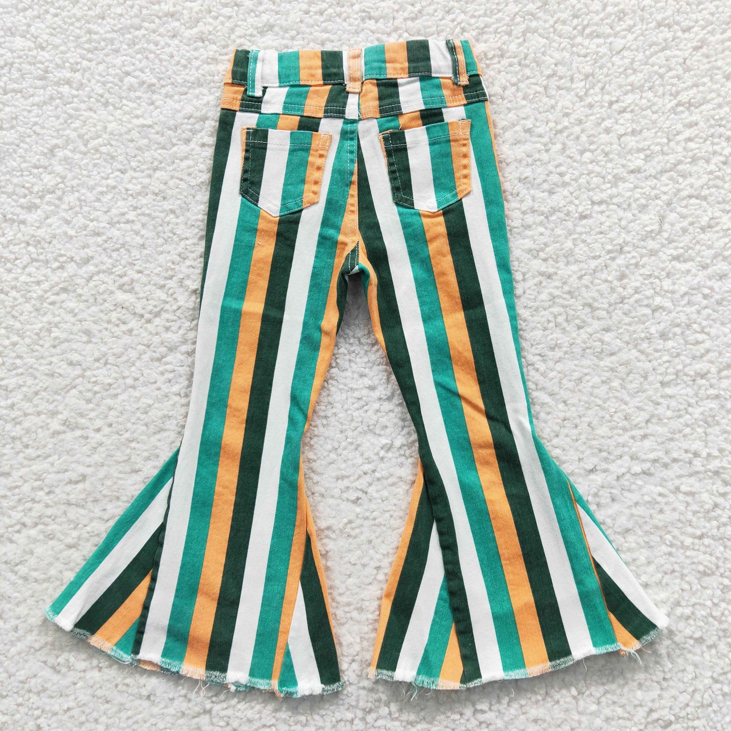 girls green striped jeans P0131
