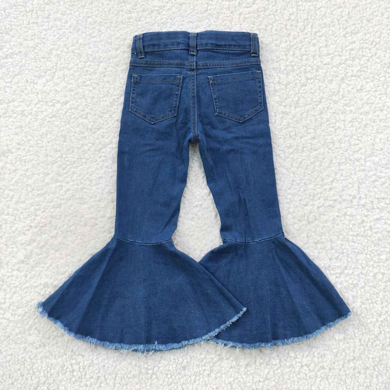 Sibling Baby Girls Blue Ruffle Bell Bottom Denim Pants Jeans