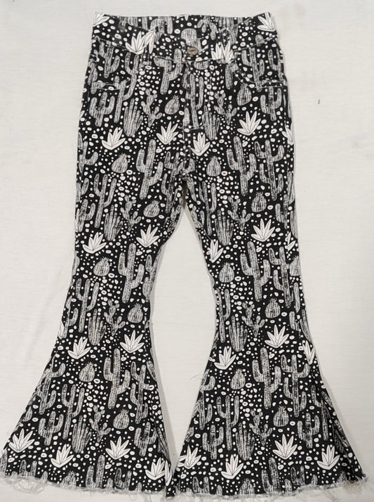 pre-sale girls cactus printed black jeans P0158