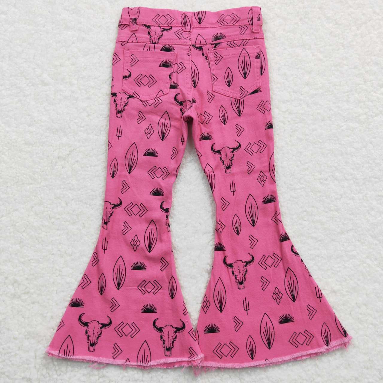 girls cow printed rosy pink bell bottom jeans