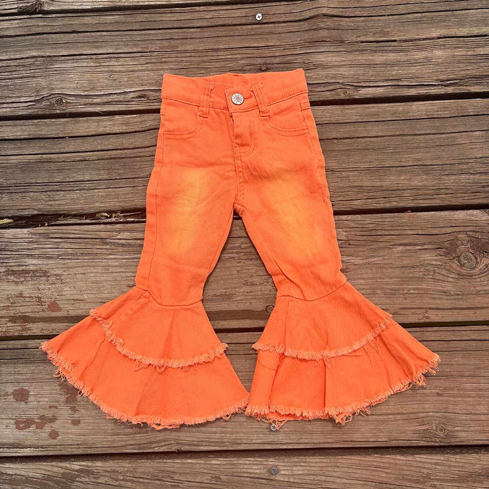 Orange Bleached Girls Bell Bottom Denim pants jeans P0322