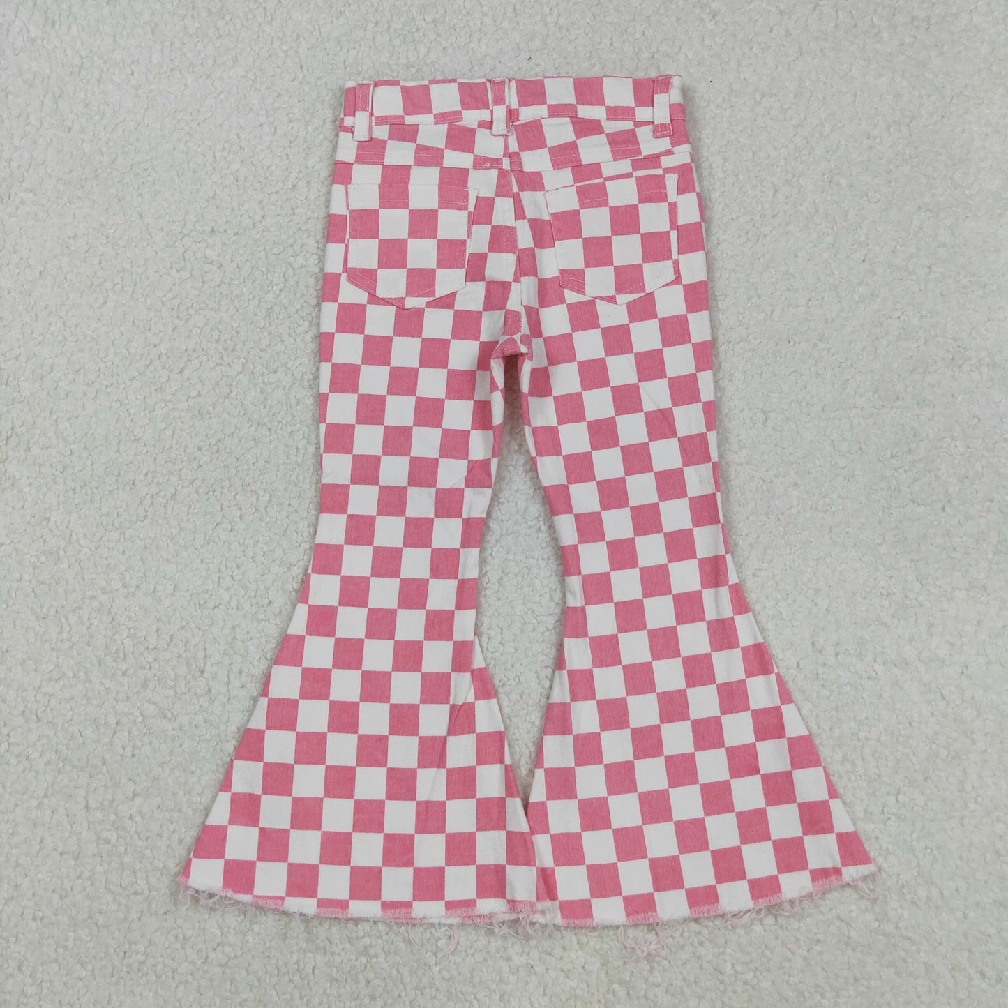 P0348 Baby Girl Clothes Pink Plaid Bell Bottom Jeans