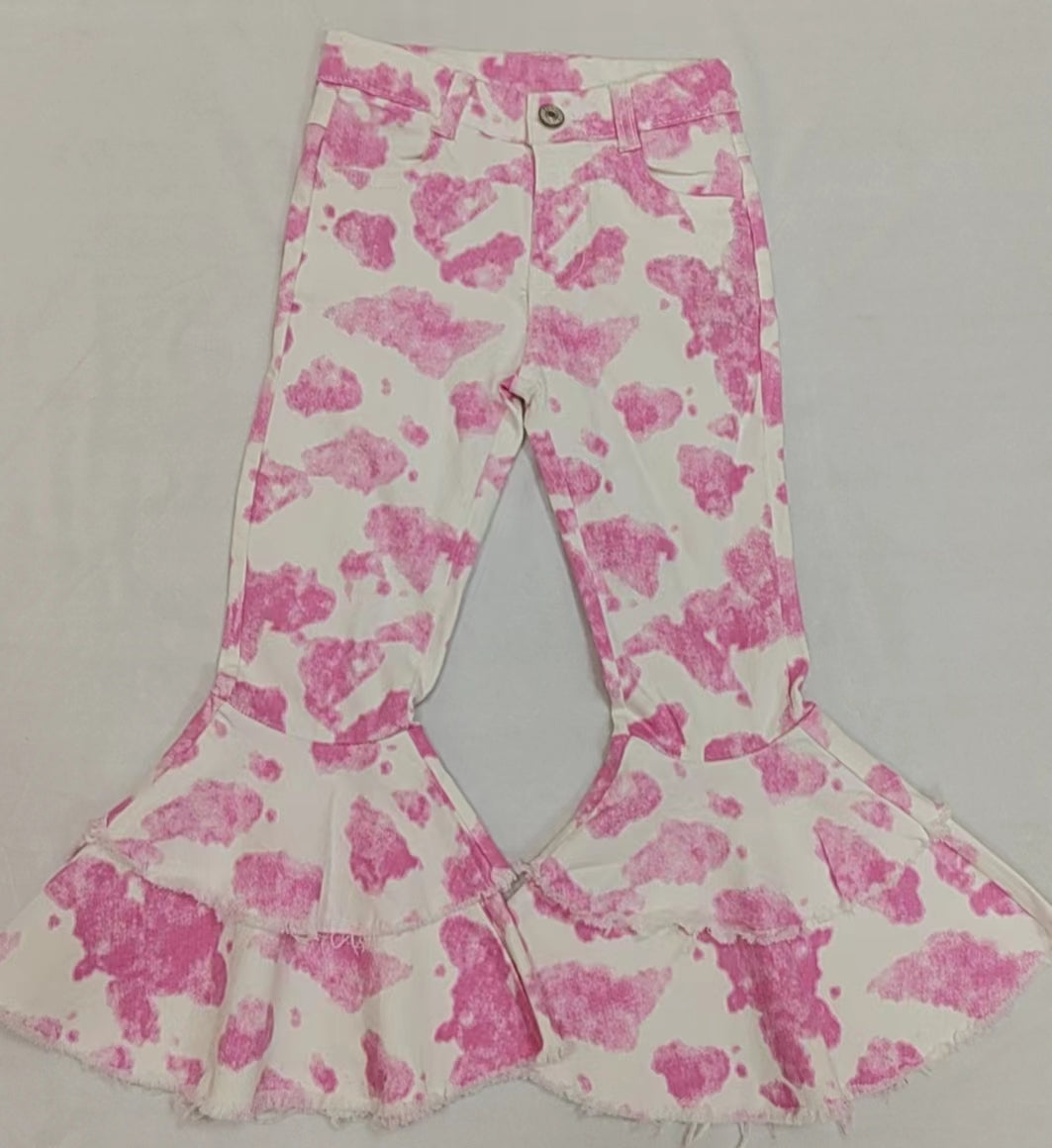 P0406 baby girl clothes pink bell bottom jeans
