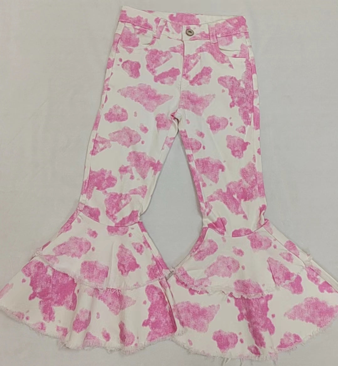 P0406 baby girl clothes pink bell bottom jeans