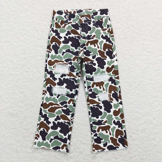 P0413baby boys green camouflage ripped jeans