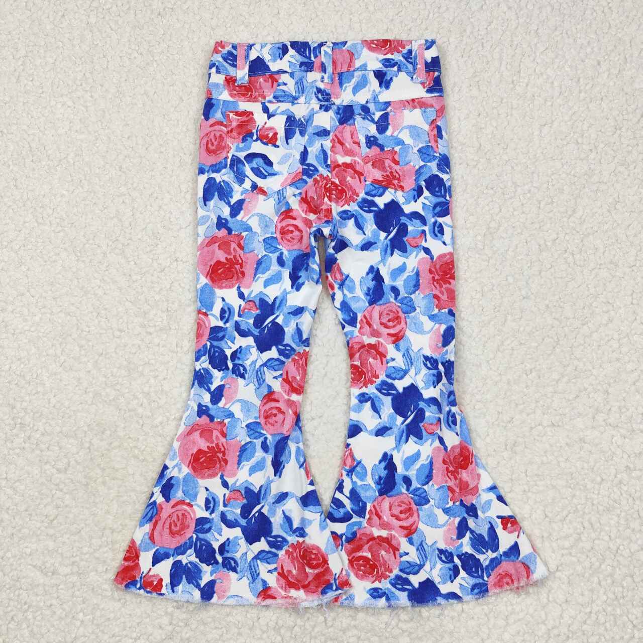 P0466 baby girl clothes blue flower girl bell bottom pant jeans pant