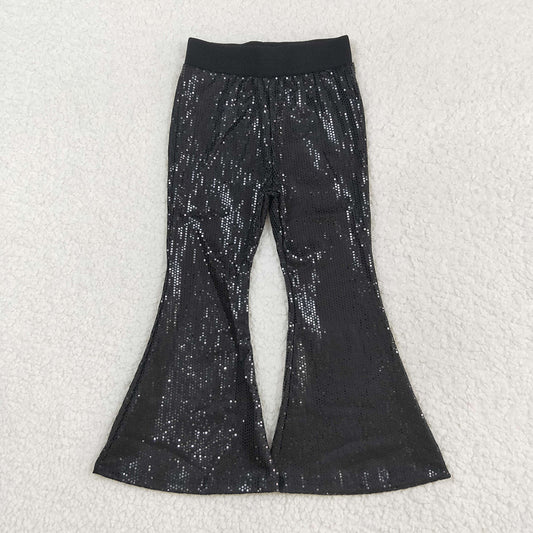 Baby girls black sequin bell bottom pants P0495