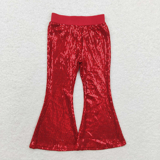 Baby girls red sequin bell bottom pants P0497