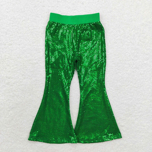 Baby girls green sequin bell bottom pants P0498