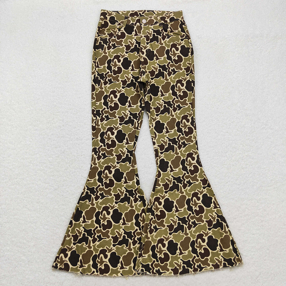 P0530 adult women dark camouflage bell bottom denim jeans