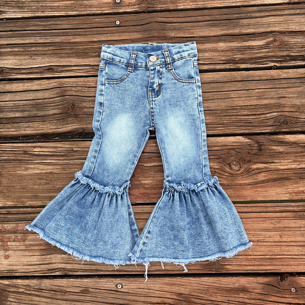 Western Cowgirls Light Blue Ruffle Bell Bottom Pants Jeans