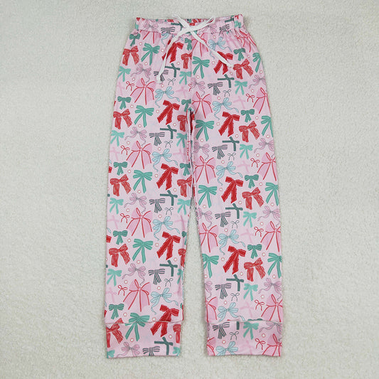 P0766 Adult women Christmas Pink Green Bows Pajamas Lounge Wear pants