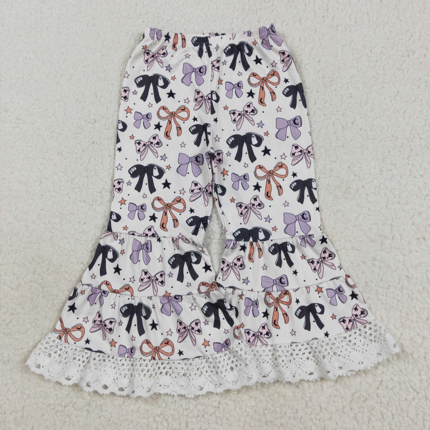 P0783 Baby Girls Ghosts Bows Halloween Lace Bell Bottom Pant