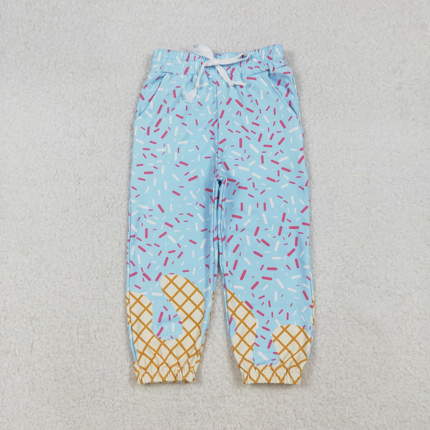 P0814 Baby Girls Light Blue Sprinkles Drip Team Yoga Jogger Pants