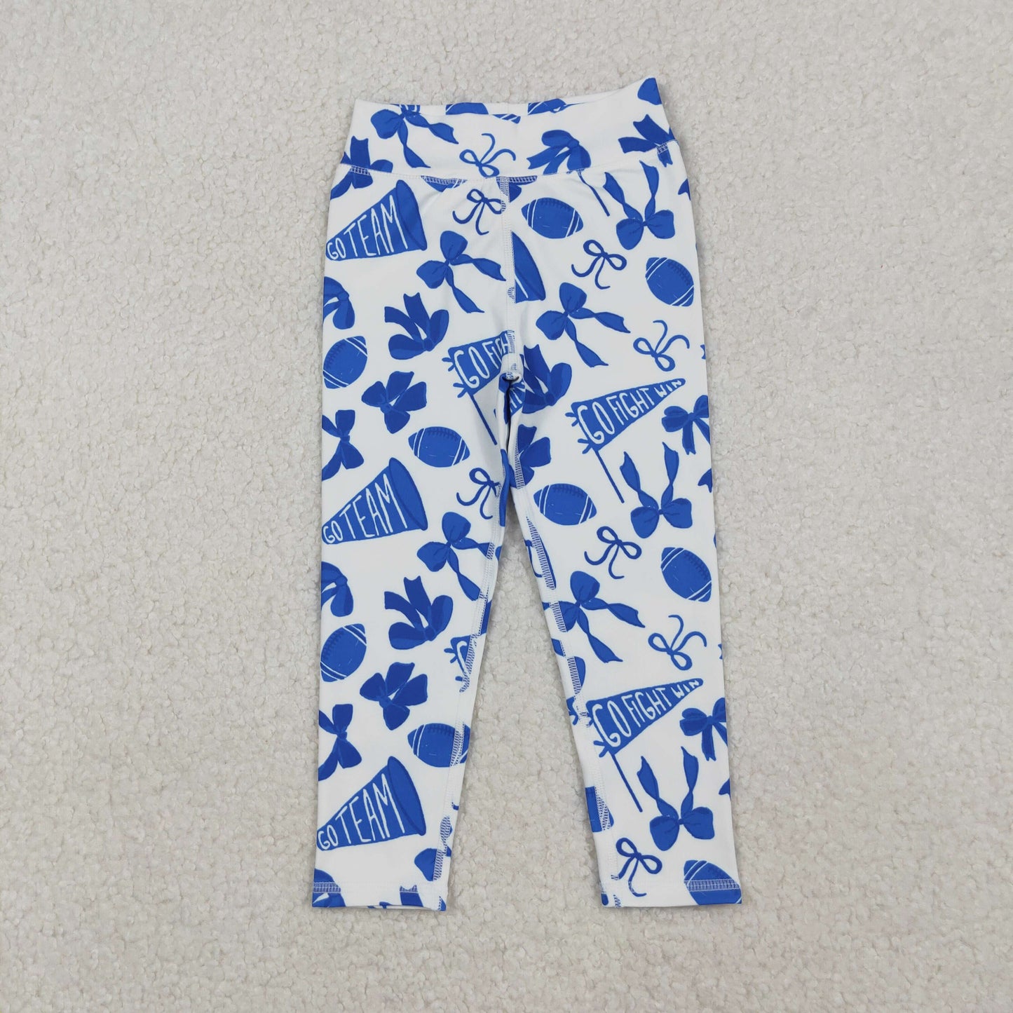 P0845 Baby Girls Blue Bows Footballs Go Team Yoga Active Leggings Pants