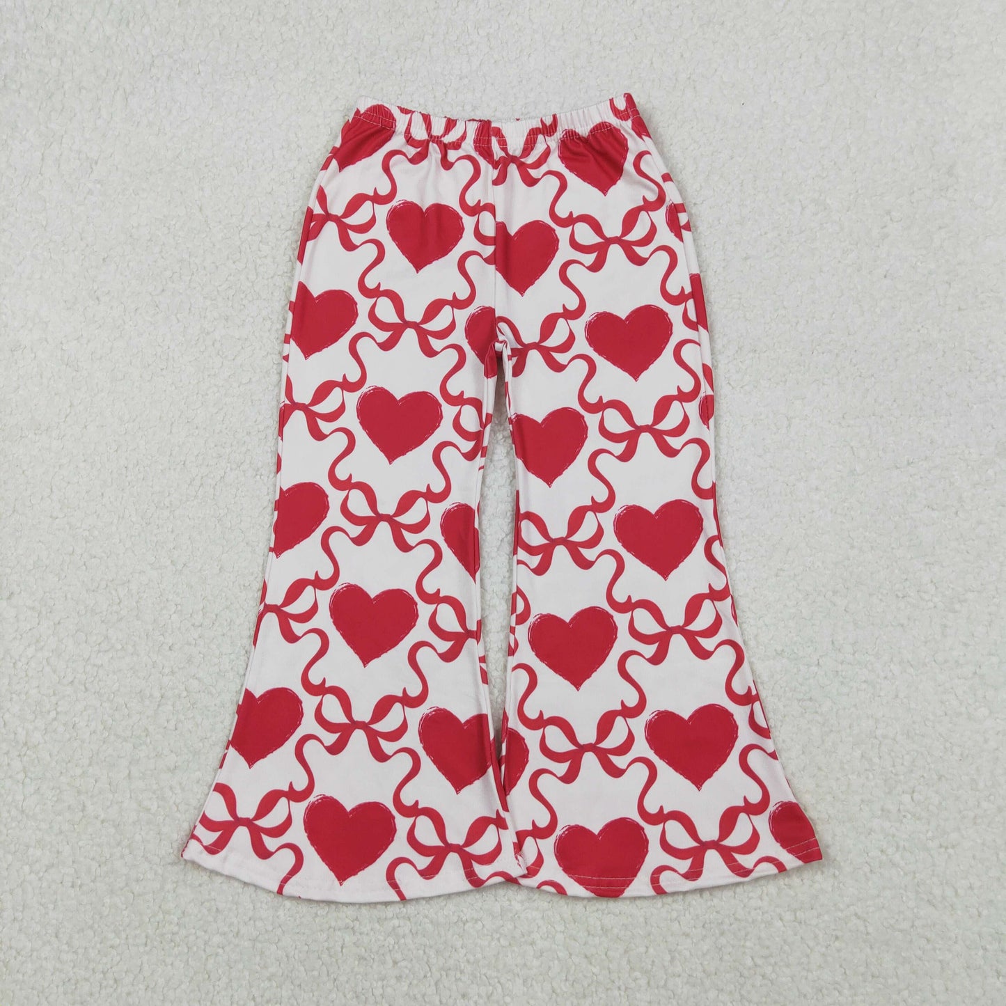 P0895 Baby Girls Red Bows Hearts Checked Valentine Flare Bottom Pants