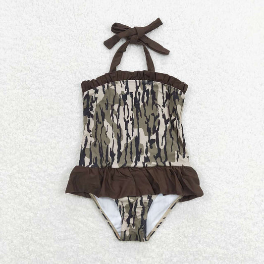 girls bottomland green camo swimwear S0192