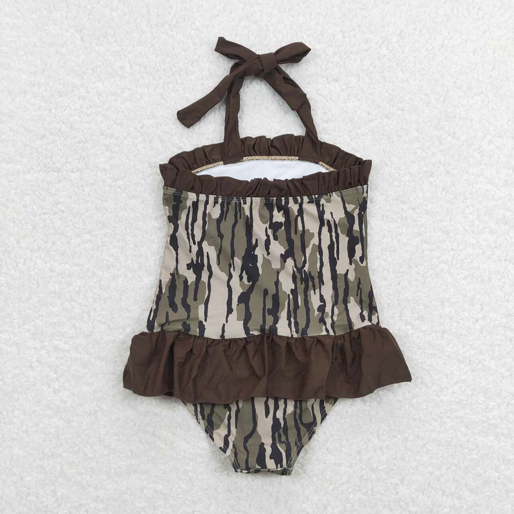 girls bottomland green camo swimwear S0192