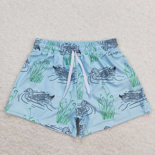 S0361 Baby boys blue water mallard ducks summer swim shorts