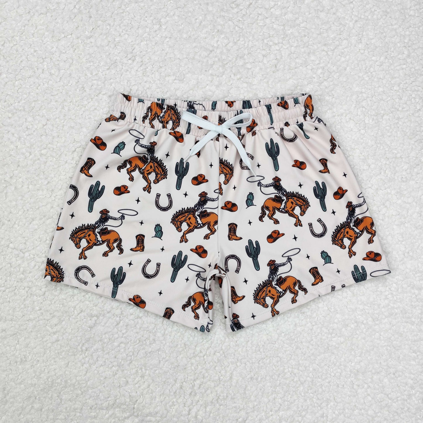 Sibling Baby Boys Cactus Cows Western Trunks Swimsuits