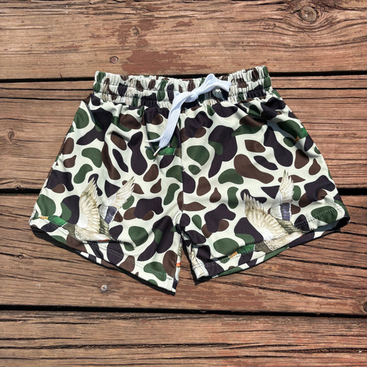 S0469  boys green ducks mallard camouflage summer swim shorts trunks