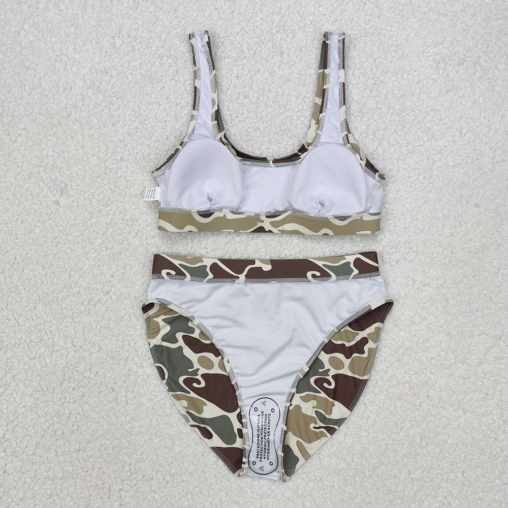 Adult Women Green camouflage 2pcs bikini swimsuits S0476