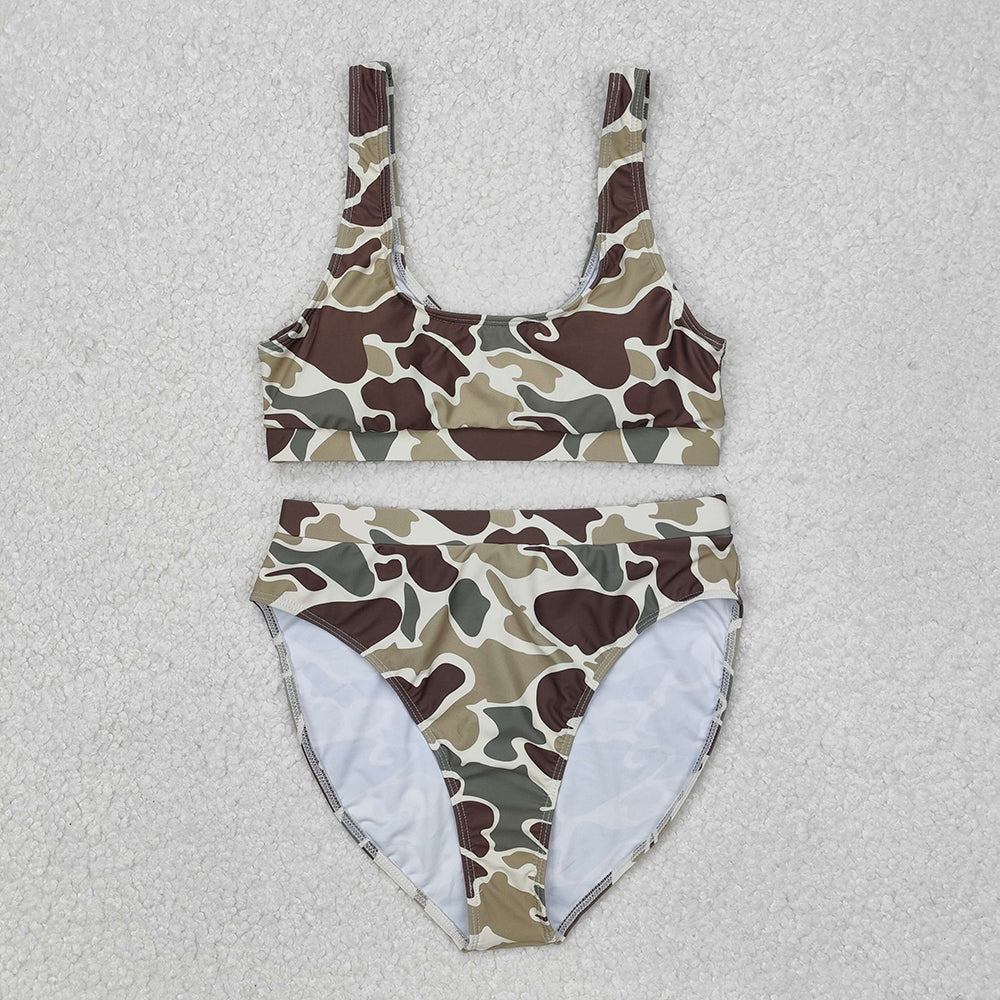 Adult Women Green camouflage 2pcs bikini swimsuits S0476