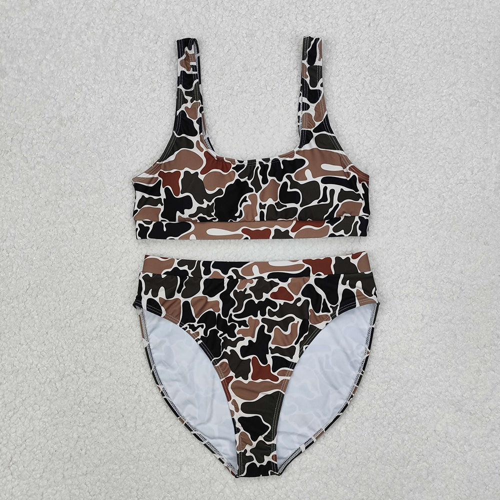 Adult Women Brown camouflage 2pcs bikini swimsuits S0480