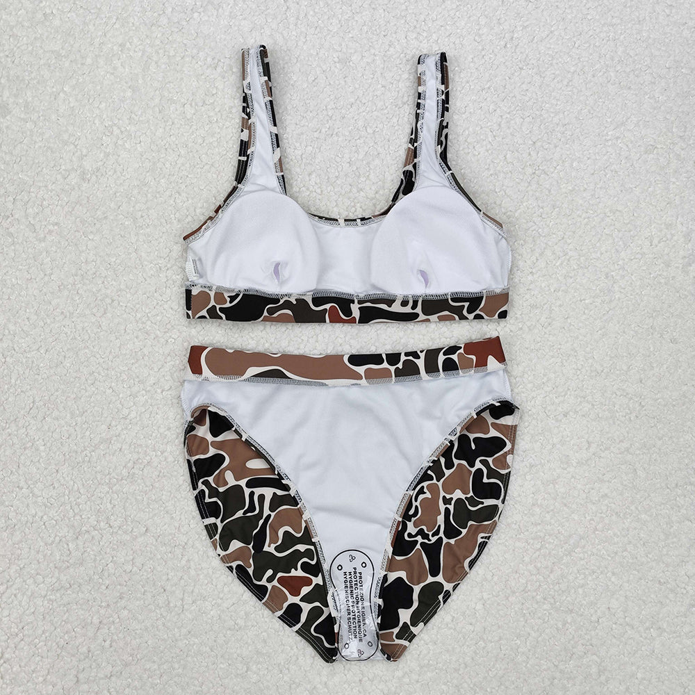 Adult Women Brown camouflage 2pcs bikini swimsuits S0480