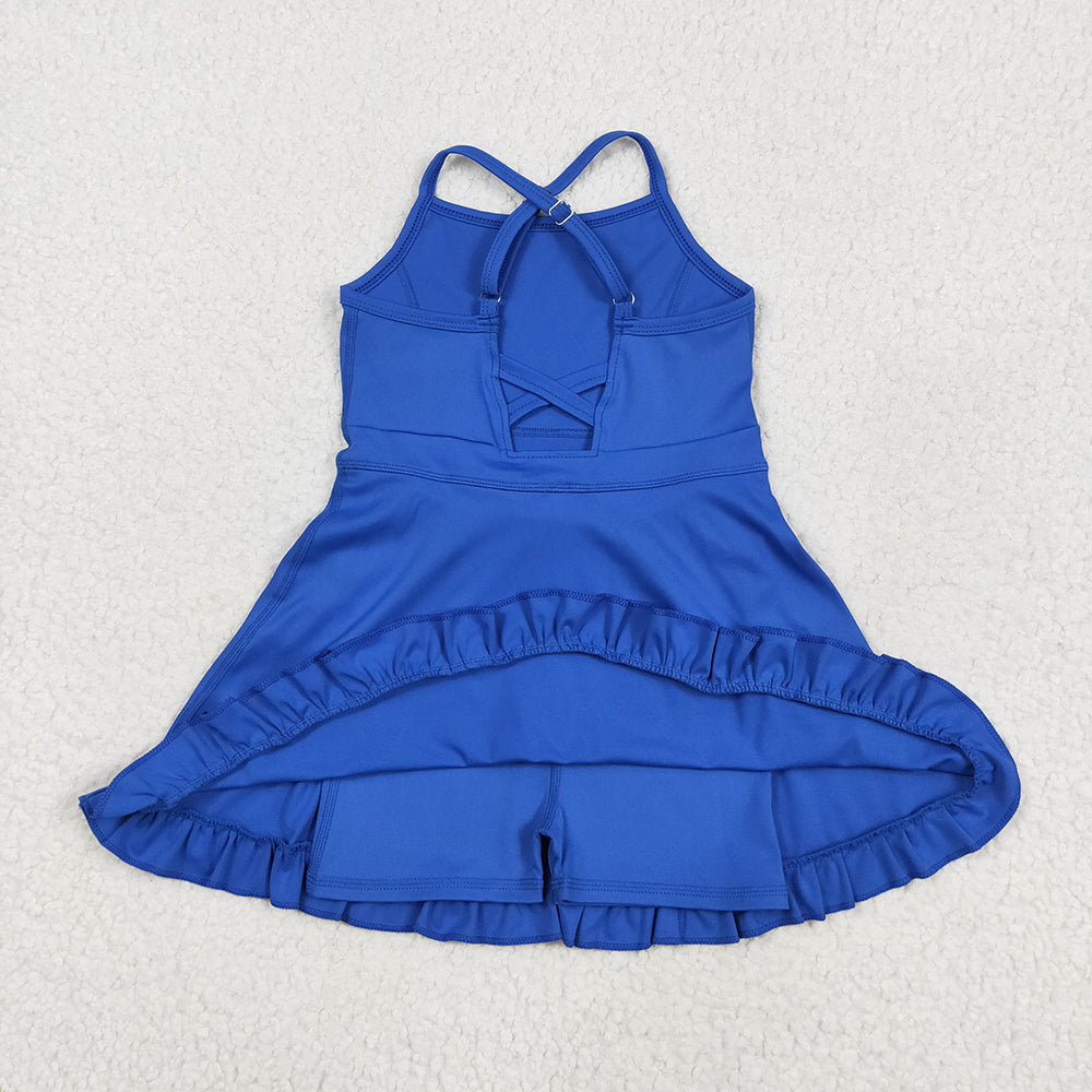 S0551 toddler girl clothes royal blue athletic summer yoga dresses