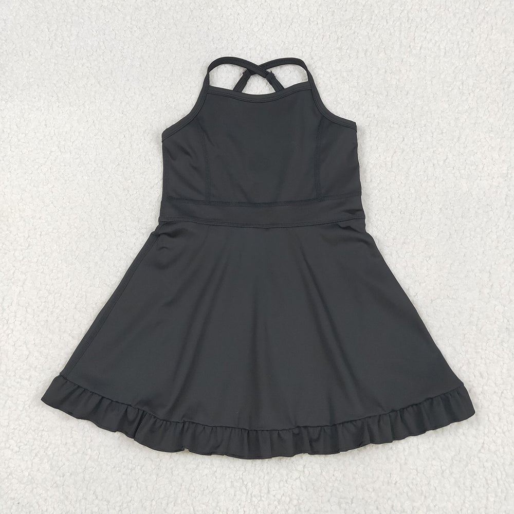S0552 toddler girl clothes black athletic summer yoga dresses