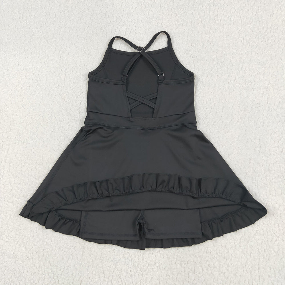 S0552 toddler girl clothes black athletic summer yoga dresses