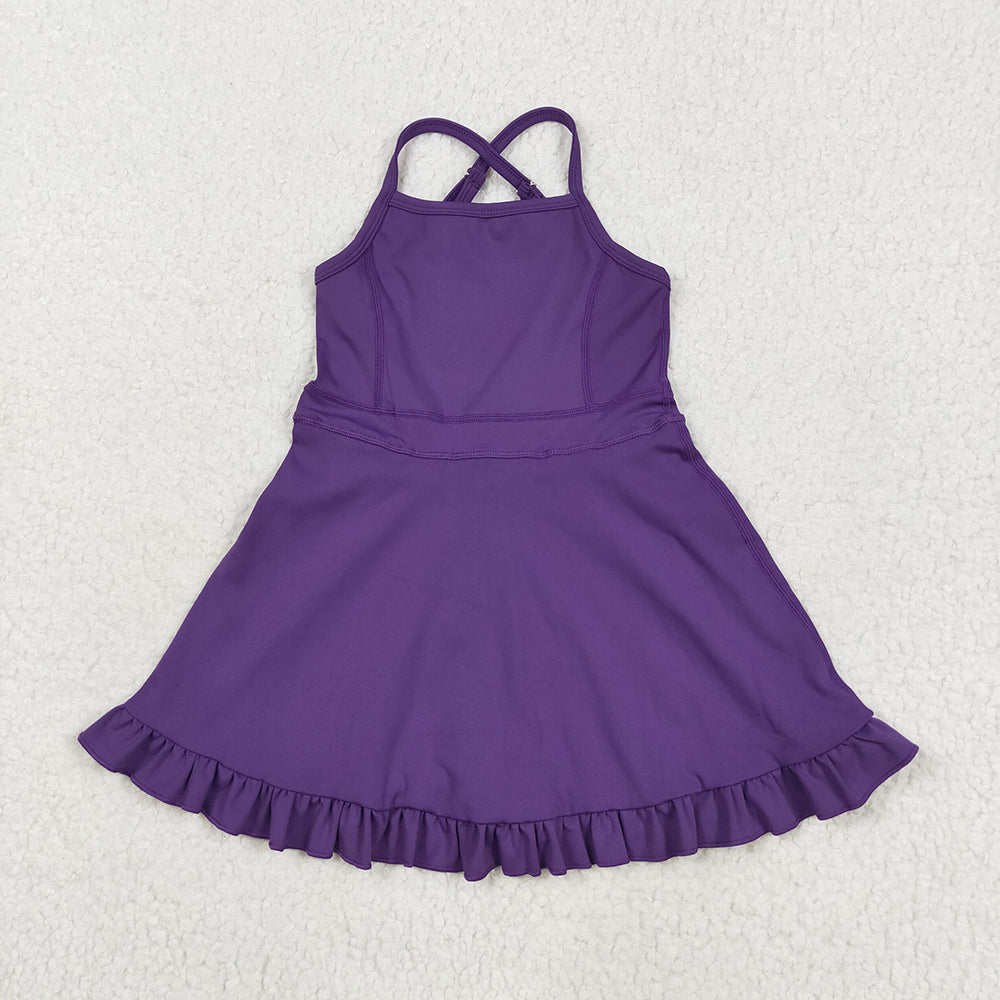 S0554 toddler girl clothes purple athletic summer yoga dresses