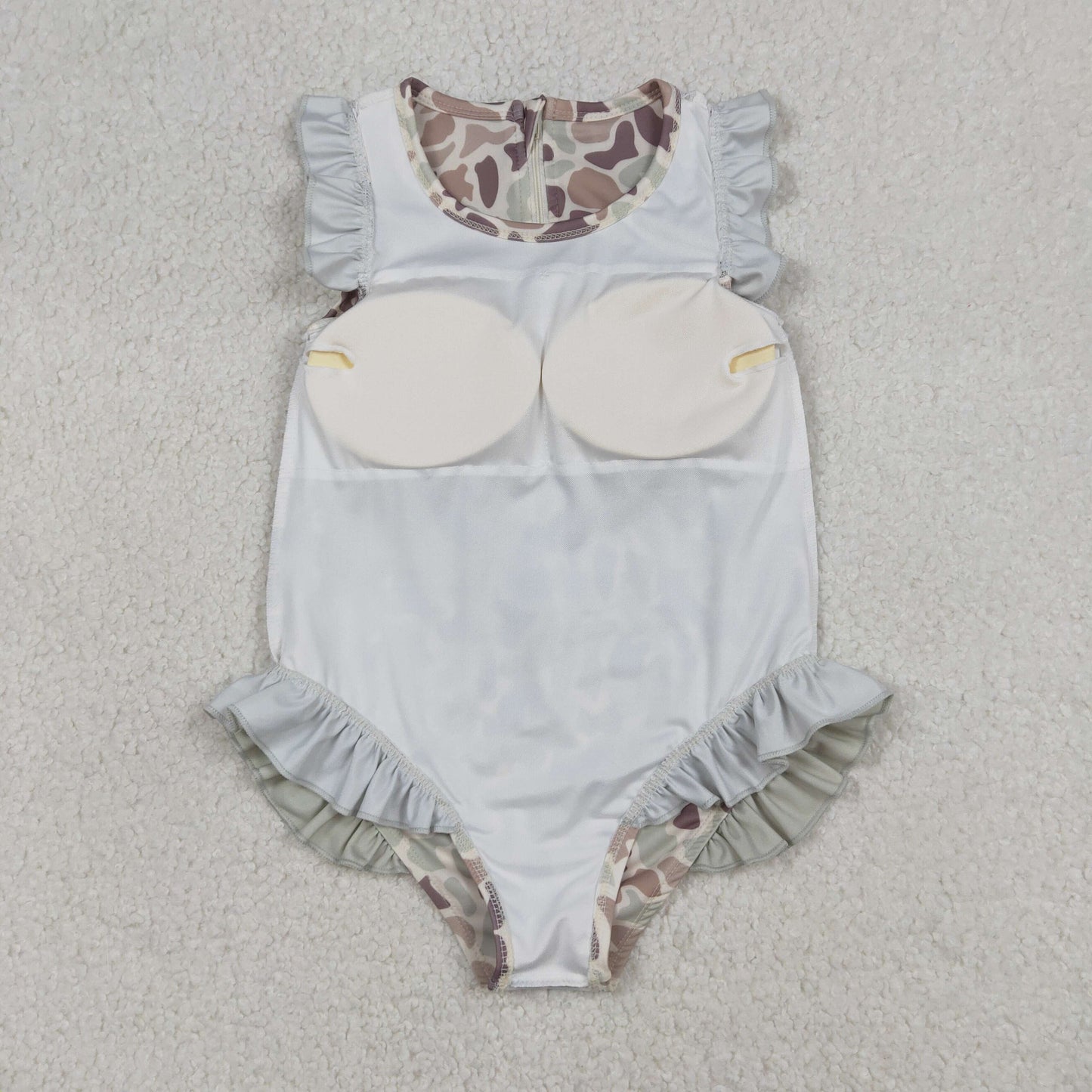 S0595 Baby Girls Sleeveless Southern Khak Camo Ruffle Swimsuits