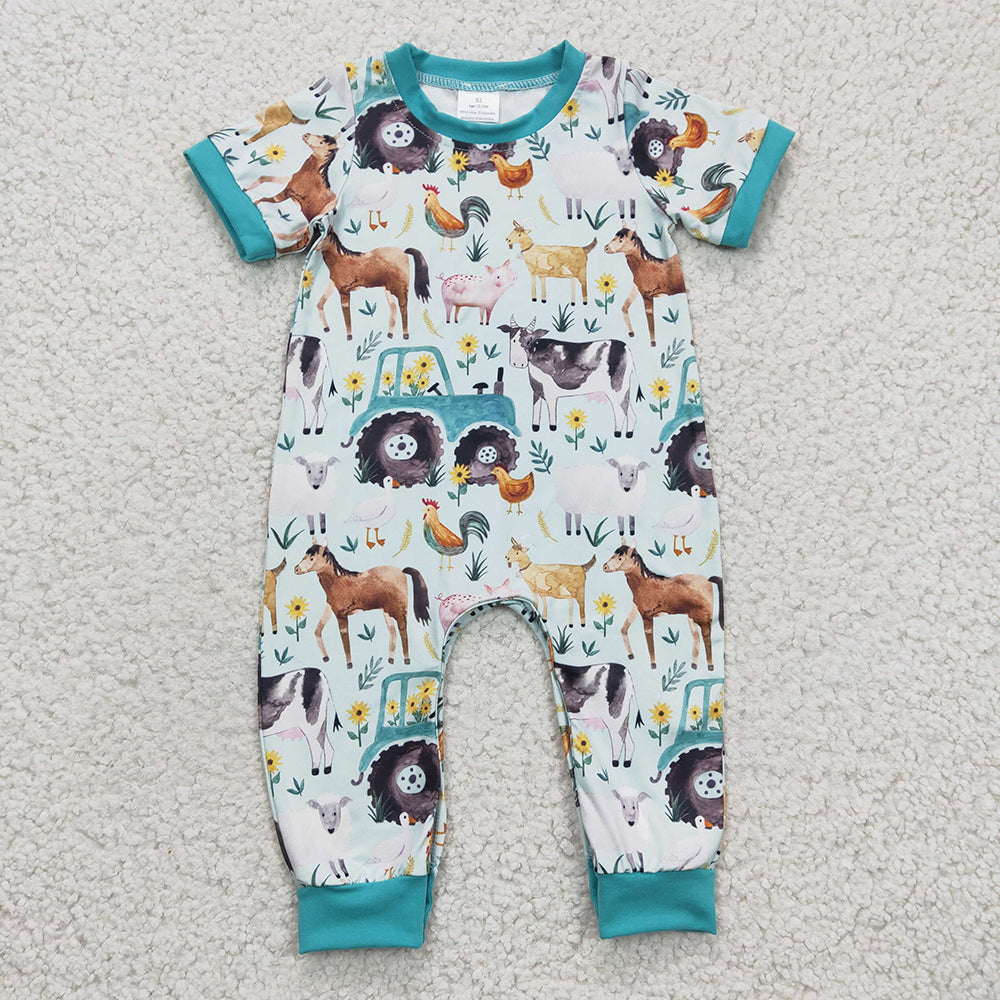 Sibling Baby Kids Short Sleeve Farm Pajamas Rompers Dresses