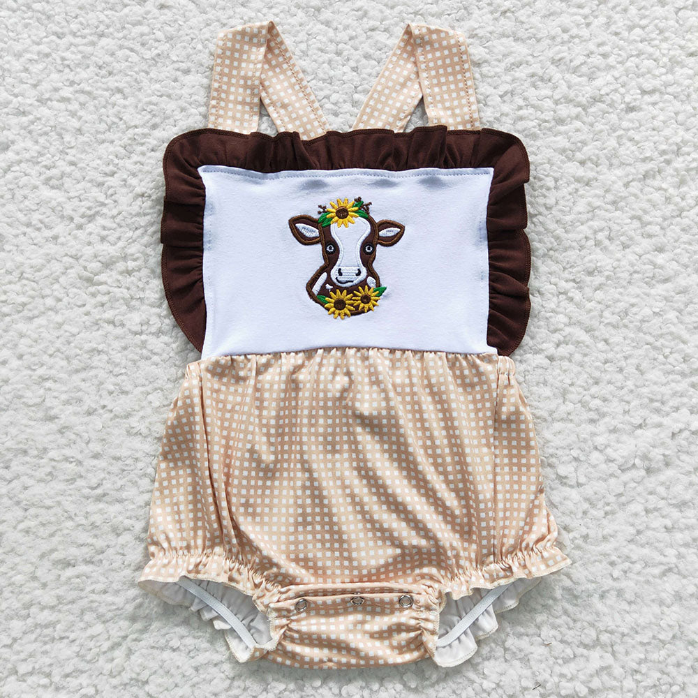 Sibling Boys Baby Girls Western Sunflower Cow Outfits Suits