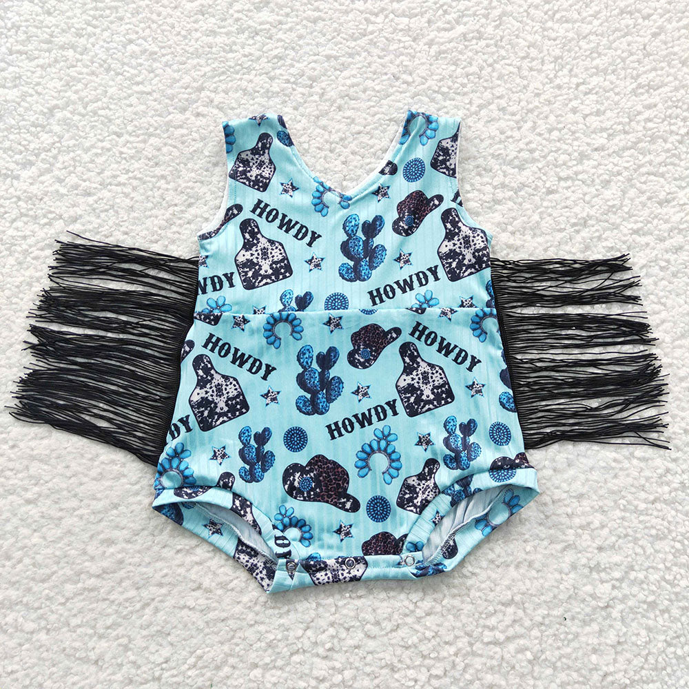 Sibling Baby Girls Western Tassel Rompers
