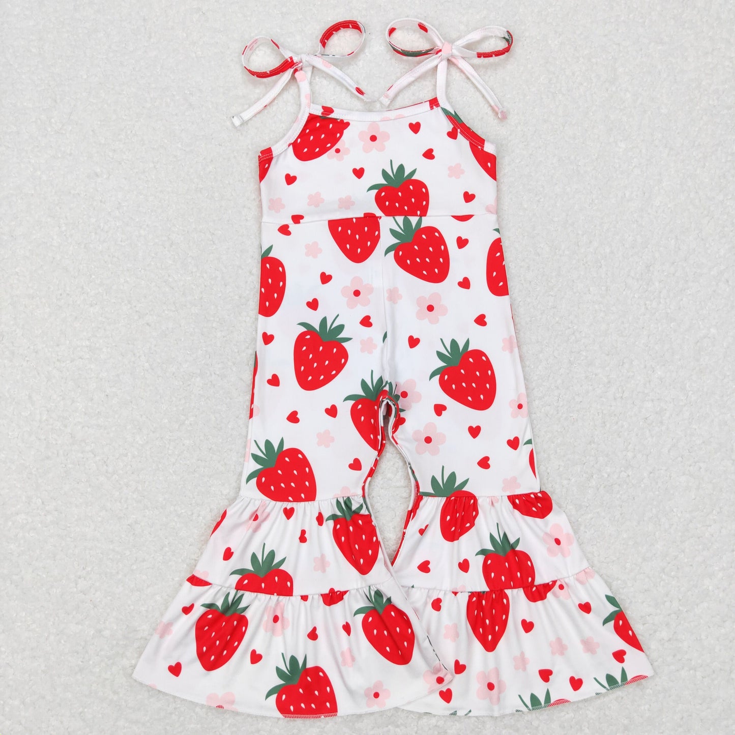 Sibling Baby Girls Hearts Strawberry Button Pockets Tunic Polka Dots Leggings Bell Bottom Jumpsuits