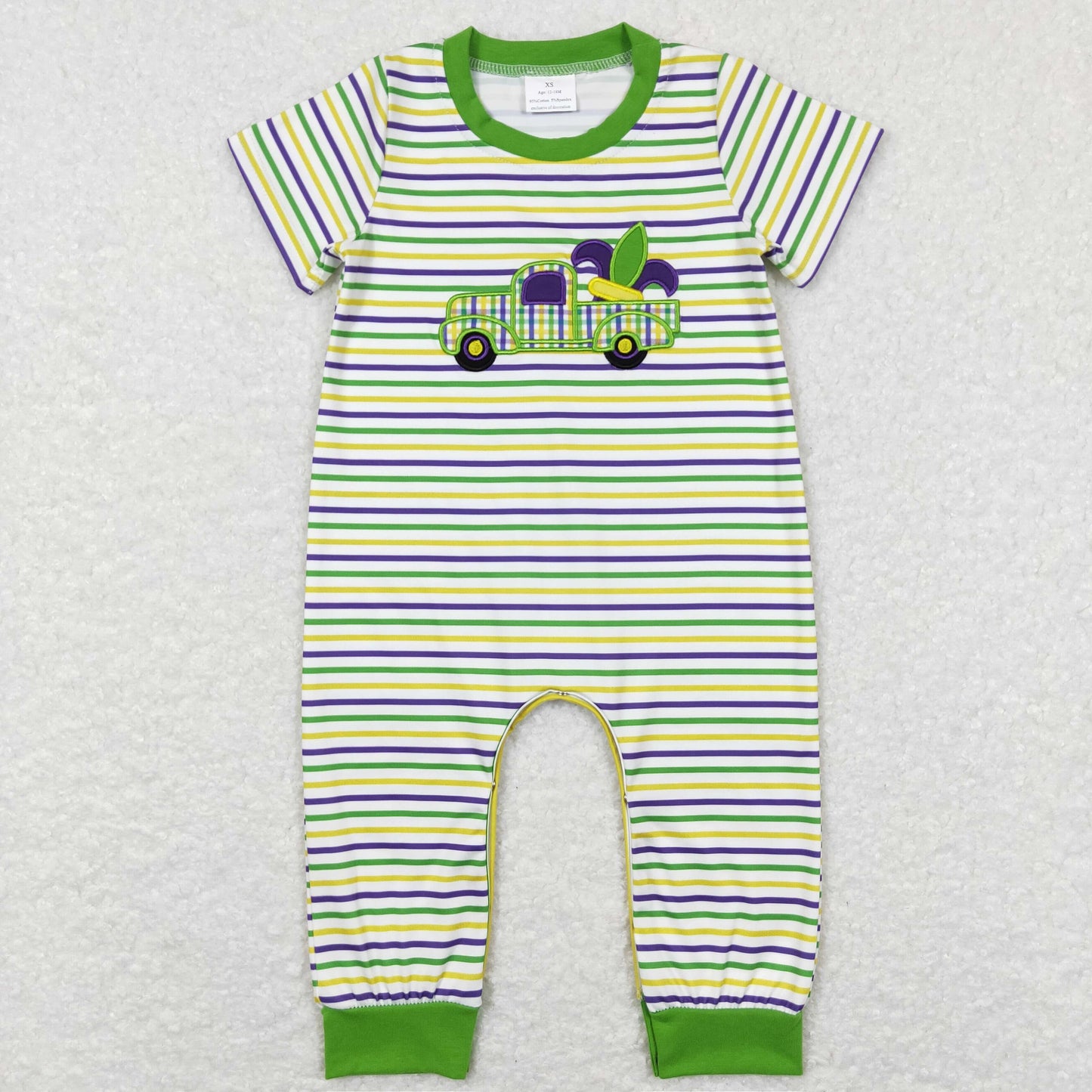 Sibling Baby Boys Girls Embroidery Truck Anchors Stripe Mardigras Clothes Sets Footie Rompers