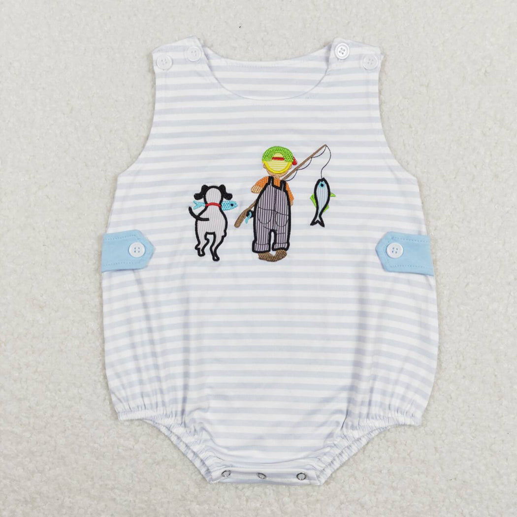 SR0644 baby boy fishing short sleeve romper