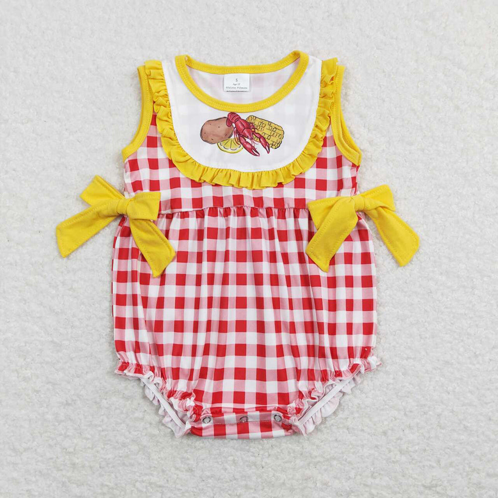 SR0769 baby girl crayfish food summer romper