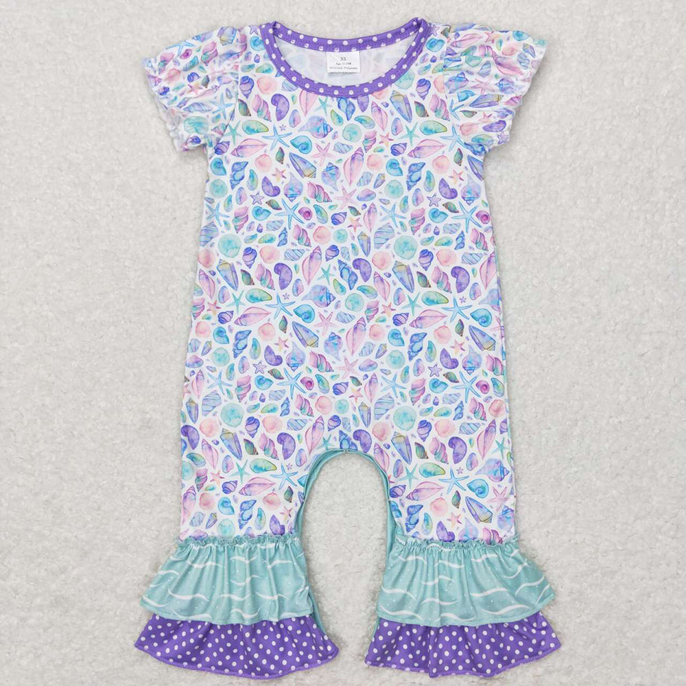 Sibling Baby Girls Summer Sea Shell Rompers Outfits Sets