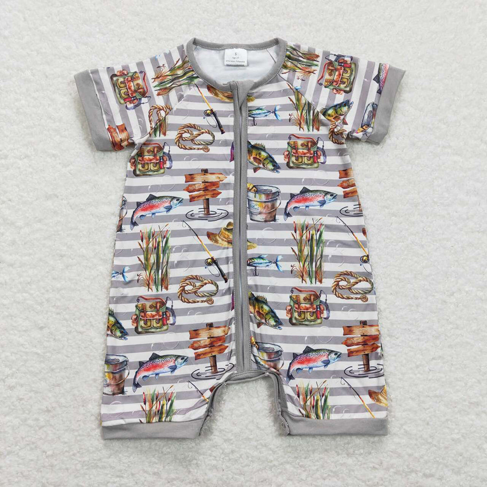 Sibling Baby Boys Hunting Duck Short Sleeve Zip Rompers