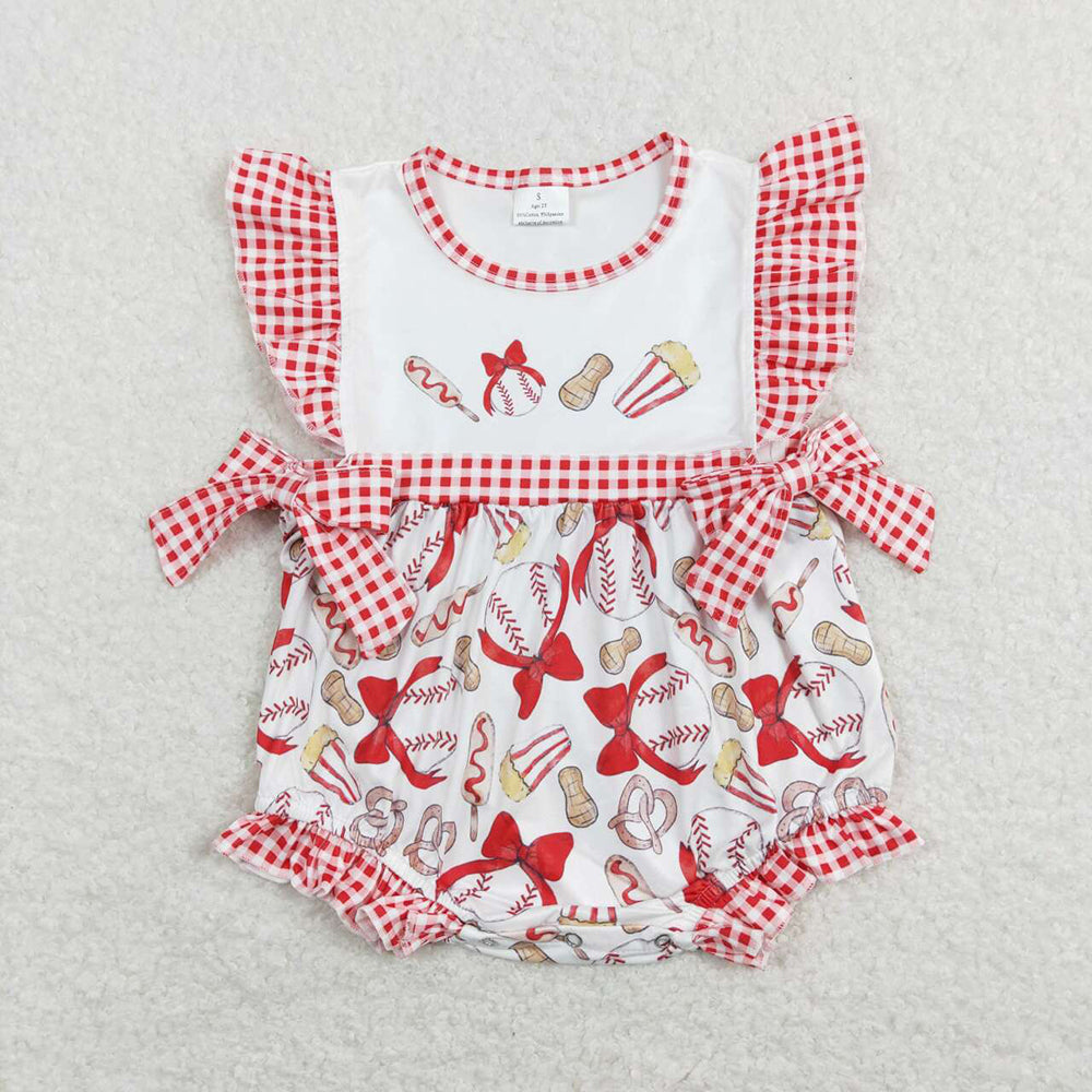 SR0848 baby girl clothes girl baseball hot dog summer romper